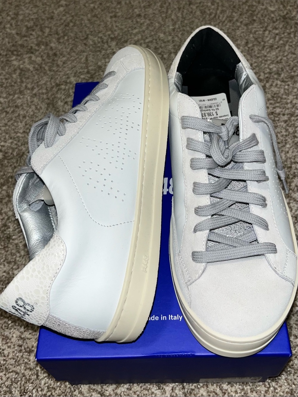 P448 John White Silver Low-Top Sneakers Size 41 EU Color Coyote NIB
